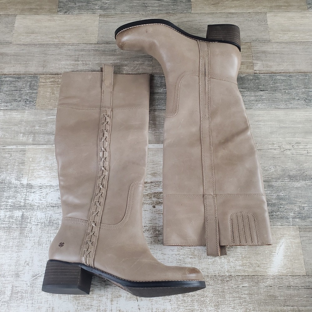Lucky Brand Hidranja Womens Riding Boots Sz 8 M Taupe Leather Slip On